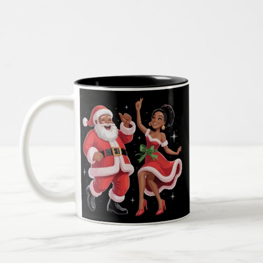 African Santa Mrs Claus Tanzen American Christmas Zweifarbige Tasse (Links)