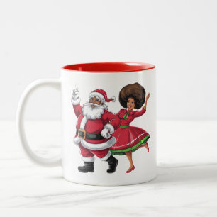 African Santa Mrs Claus Tanzen American Christmas Zweifarbige Tasse