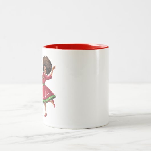 African Santa Mrs Claus Tanzen American Christmas Zweifarbige Tasse (Mittel)
