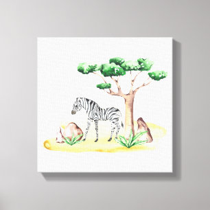 African Savanah Zebra Acacia Tree Nature Leinwanddruck