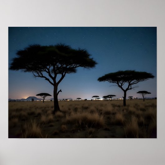African Savanna Acacia Trees Stars Night Landscape Poster (Vorne)