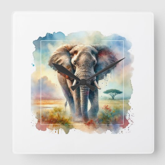 African Savanna Elephant 140724AREF113 - Watercolo Quadratische Wanduhr (Vorderseite)
