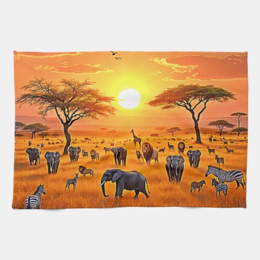 African Savanna Sunset Art Geschirrtuch (Horizontal)
