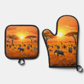 African Savanna Sunset Art Ofenhandschuh & Topflappen-Set (Vorderseite)