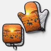 African Savanna Sunset Art Ofenhandschuh & Topflappen-Set (Vorderseite/Rückseite)