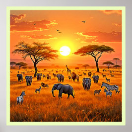 African Savanna Sunset Art Poster