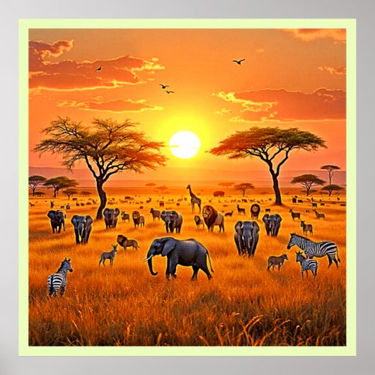 African Savanna Sunset Art Poster (Vorne)