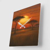 African Savannah - Scenic Illustration Style Quadratische Wanduhr (Winkel)