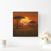 African Savannah - Scenic Illustration Style Quadratische Wanduhr (Zuhause)