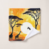 African Savannah Sunset Giraffe Scene Badhandtuch Set (Waschlappen)