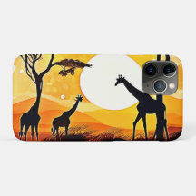 African Savannah Sunset Giraffe Scene