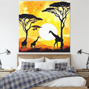 African Savannah Sunset Giraffe Scene Leinwanddruck