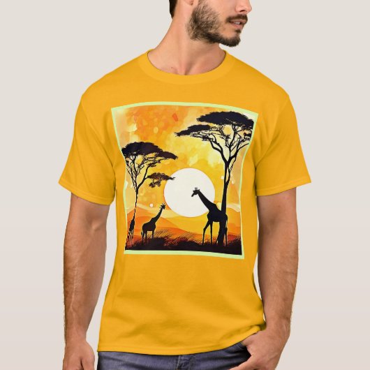 African Savannah Sunset Giraffe Scene T-Shirt (Vorderseite)