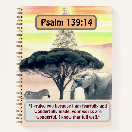 African Serenity: Elephant, Zebra and Psalm 139:14 Notizblock (Vorderseite)