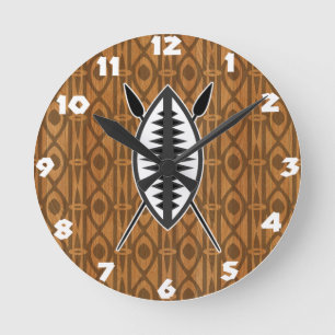 African Shield and Spears Wall Clock Runde Wanduhr