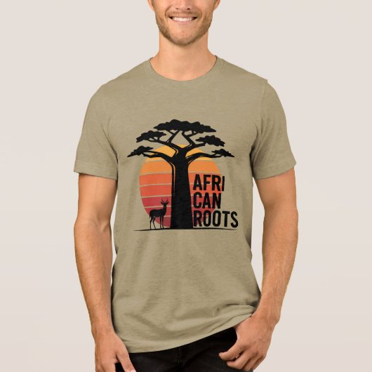 African Streetwear Baobab Tree & Gazelle Graphic Tri-Blend Shirt (Vorderseite)