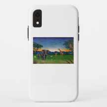 "African Sunset" Elephant Giraffe Art Phone Case
