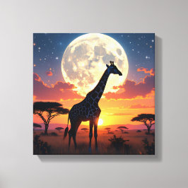 African Sunset Moon Giraffe Canvas Leinwanddruck
