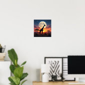 African Sunset Moon Giraffe Poster (Heimbüro)