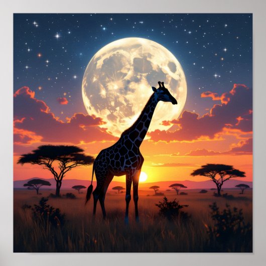 African Sunset Moon Giraffe Poster (Vorne)