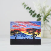 African Sunset Safari Animal Silhouette Malerei Postkarte (Stehend Vorderseite)