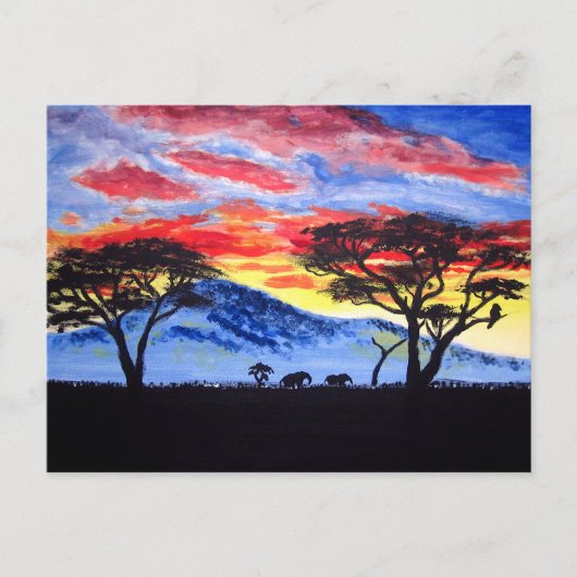 African Sunset Safari Animal Silhouette Malerei Postkarte (Vorderseite)