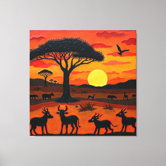 African Sunset Safari Art – Vibrant Wildlife Silho Leinwanddruck