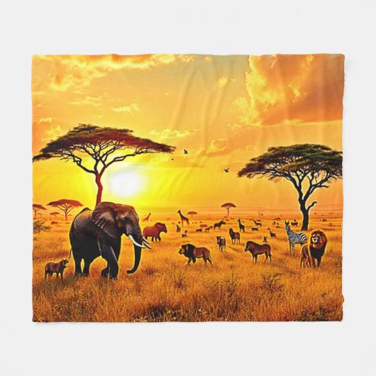 African Sunset Safari Majestät Design Fleecedecke (Vorderseite (Horizontal))