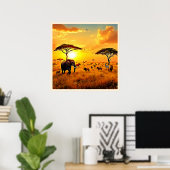 African Sunset Safari Majestät Design Poster (Heimbüro)
