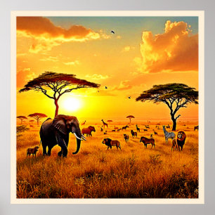 African Sunset Safari Majestät Design Poster