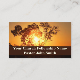 African Tree Orange Sky Church Business Cards Visitenkarte