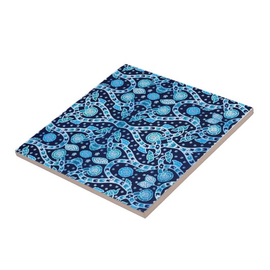 African Tribal Batik Blue Fliese (Seite)