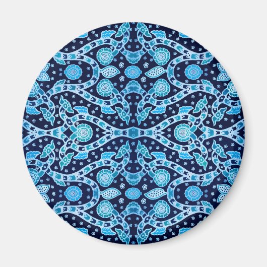 African Tribal Batik Blue Magnet (Vorne)