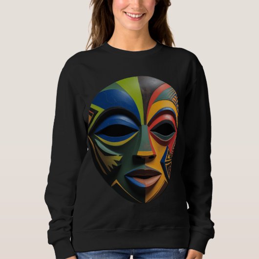 African Tribal Mask Cubism Abstract Sweatshirt (Vorderseite)
