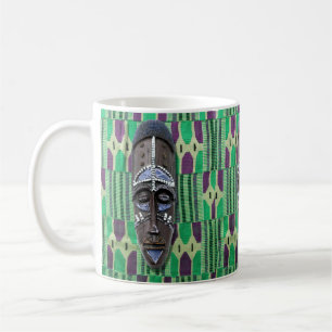 African Tribal Mask Green Blue Lila Coffee Tasse
