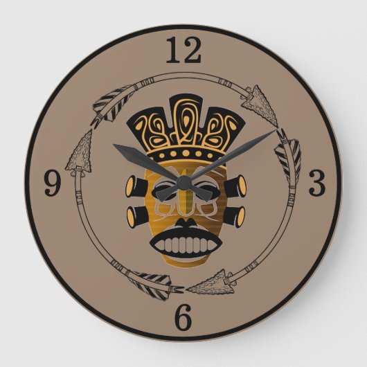 African Tribal Mask Große Wanduhr (Vorderseite)