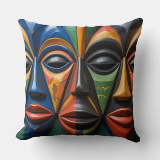African Tribal Mask Trio Dynamic Symmetry Kissen