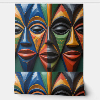 African Tribal Mask Trio Dynamic Symmetry Tapete