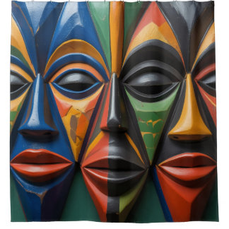 African Tribal  Masks Trio Dynamic Symmetry Duschvorhang