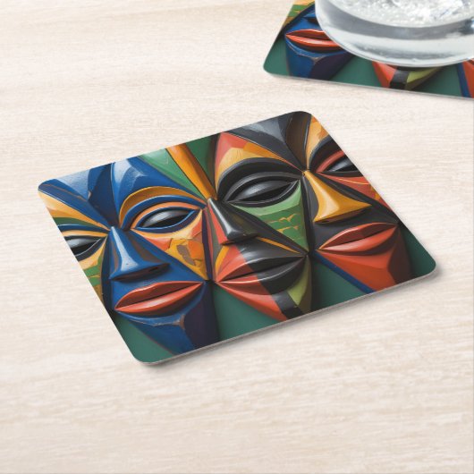 African Tribal Masks Trio Dynamic Symmetry Rechteckiger Pappuntersetzer (angewinkelt)