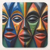 African Tribal Masks Trio Dynamic Symmetry Rechteckiger Pappuntersetzer (Vorderseite)