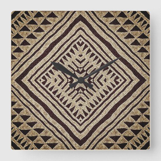 African Tribal Mud Cloth Motif   Quadratische Wanduhr (Vorderseite)