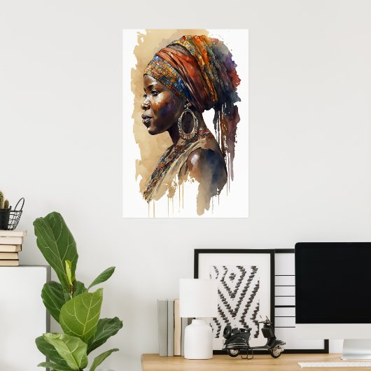 African Tribal Watercolor Portrait Wand an Wand Poster (Heimbüro)