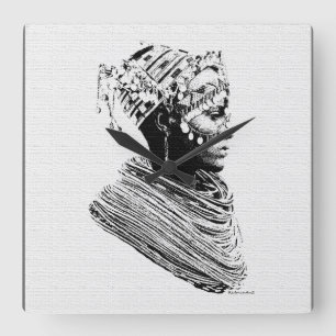 African Tribal Wedding Bride Quadratische Wanduhr