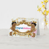 African Twins|Boy & Girl Congratulations Card Karte (Gelbe Blume)