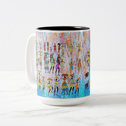 African Village Zweifarbige Tasse (Vorderseite Links)