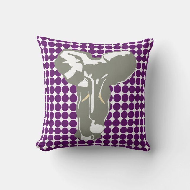 African Violet Safari Dot mit Pop Art Elephant Kissen (Vorderseite)