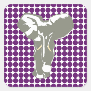 African Violet Safari Dot mit Pop Art Elephant Quadratischer Aufkleber