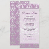 African Violet & Silver Damask Slim Dinner Menu Menükarte (Vorne/Hinten)