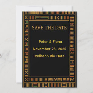 African Wedding Gold Kente Save the Date Card